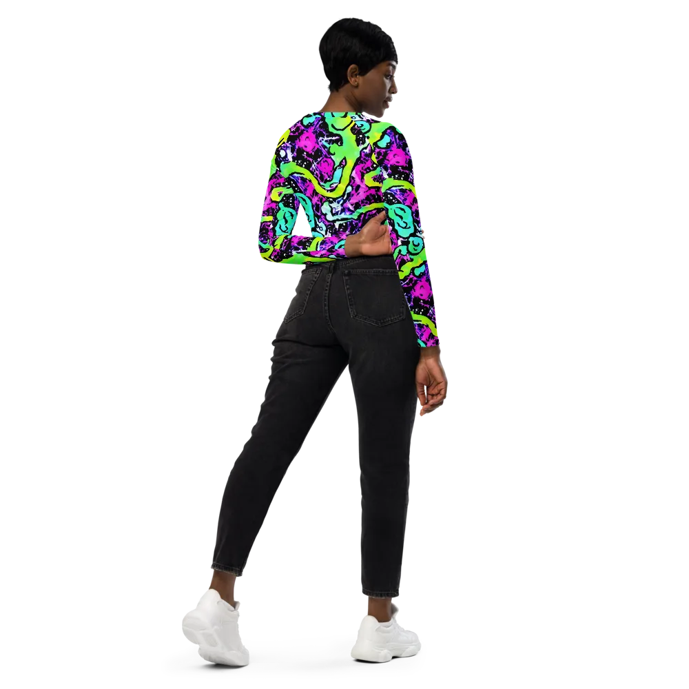 Psychedelic Stampede on Long Sleeve Crop Top — Right Back