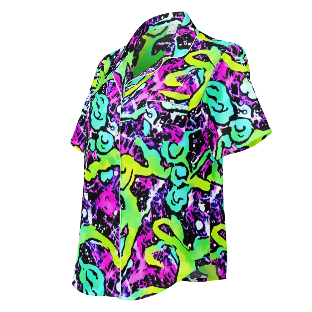 Psychedelic Stampede on Women's Short Sleeve Pajama Top — Left Front