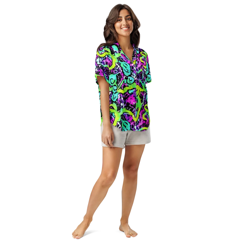 Psychedelic Stampede on Women's Short Sleeve Pajama Top — Front