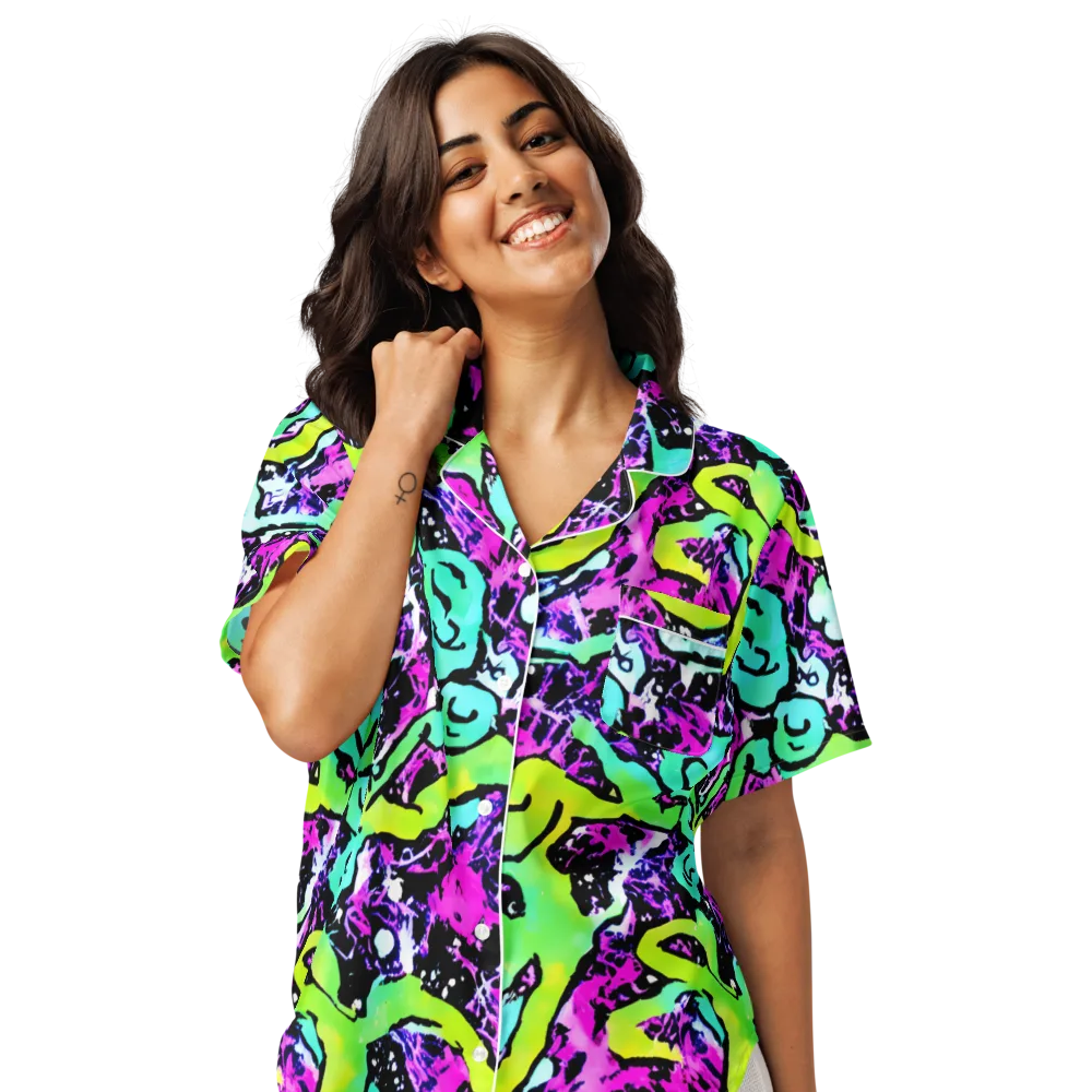 Psychedelic Stampede on Women's Short Sleeve Pajama Top — Front