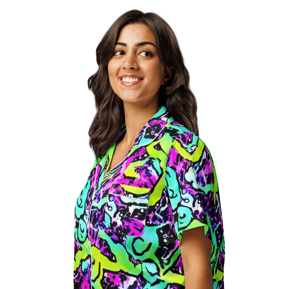 Psychedelic Stampede on Women's Short Sleeve Pajama Top — Left Front