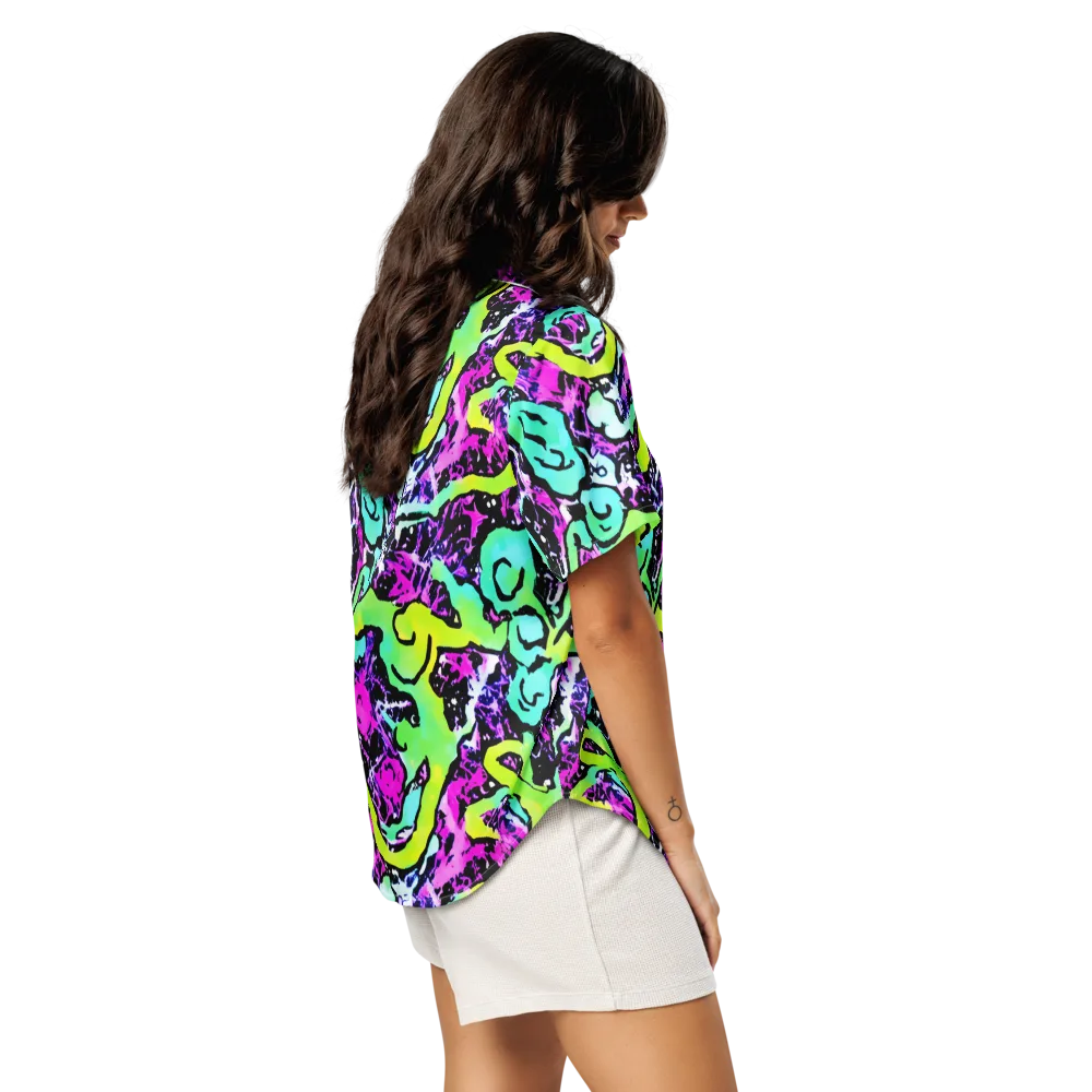 Psychedelic Stampede on Women's Short Sleeve Pajama Top — Right Back