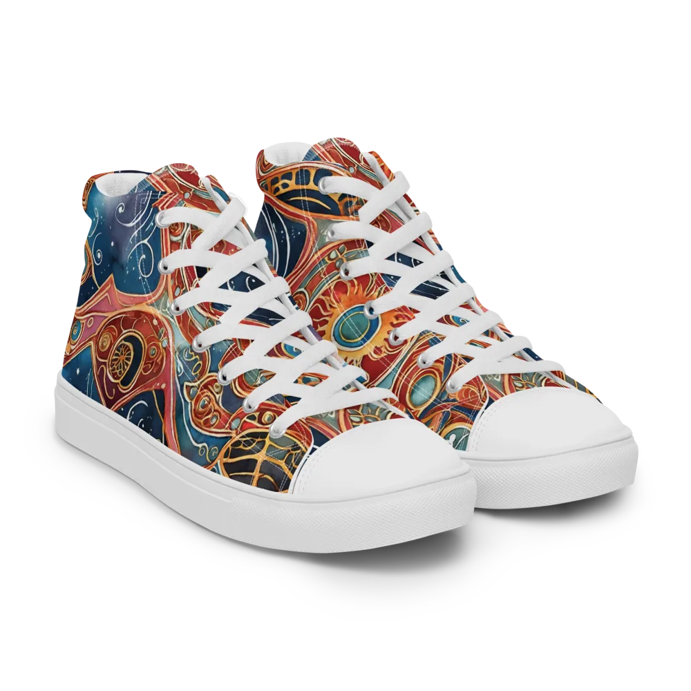Celestial Filigree on Men's High Top Canvas Shoes — Right Front