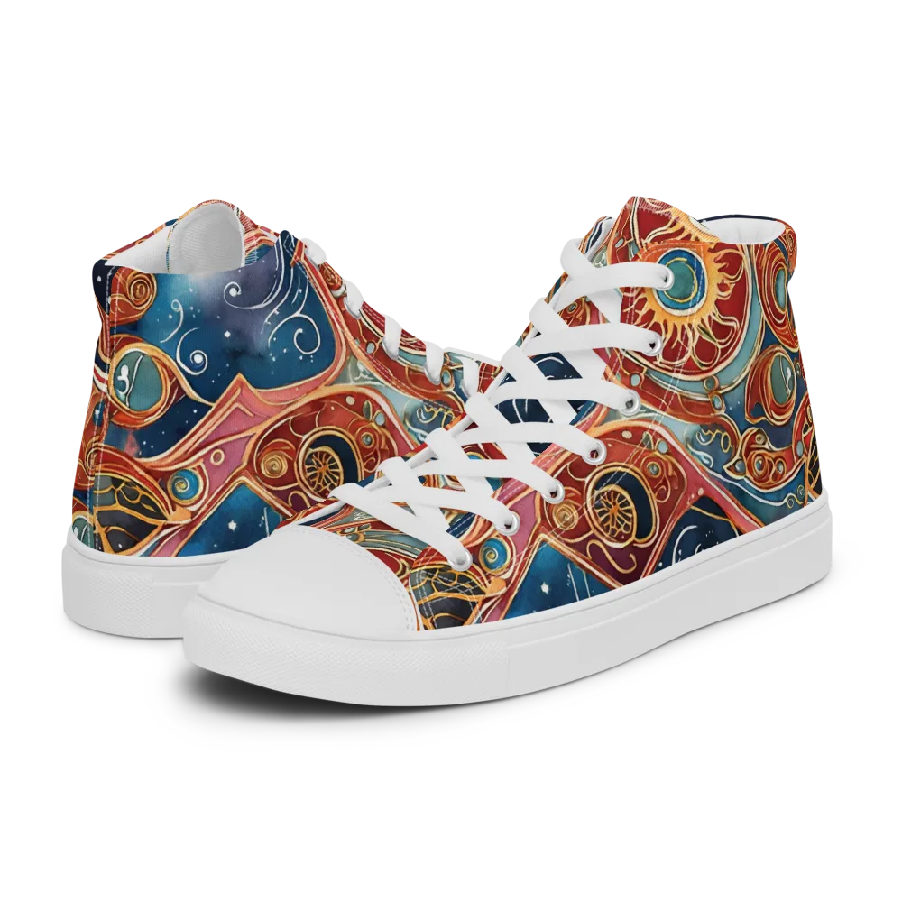Celestial Filigree on Men's High Top Canvas Shoes — Left