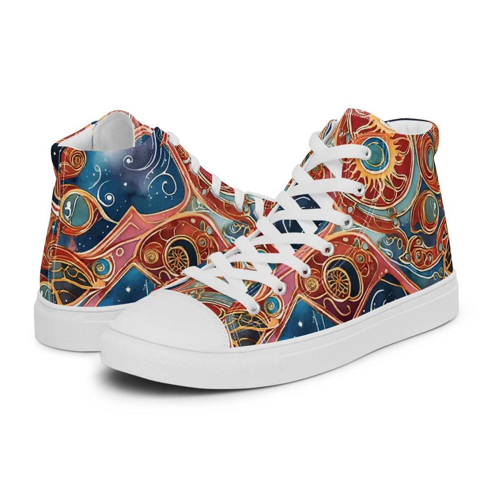 Celestial Filigree on Women's High Top Canvas Shoes — Left