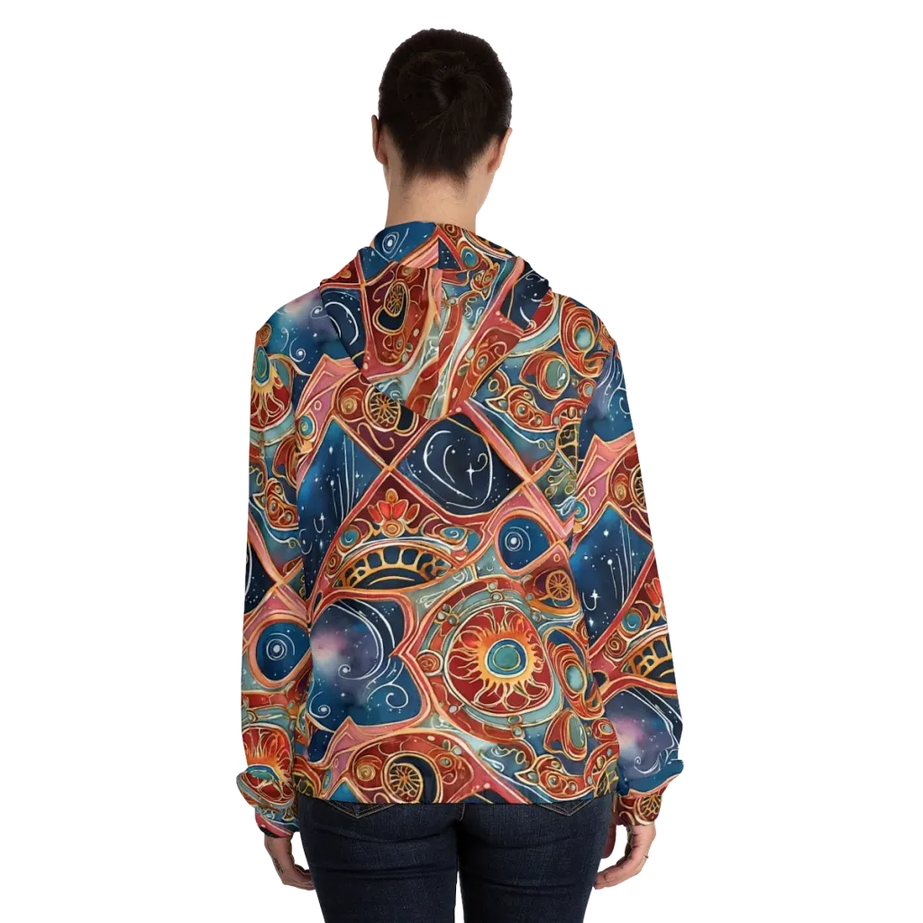 Celestial Filigree on Women's Full-Zip Hoodie — Back On Person