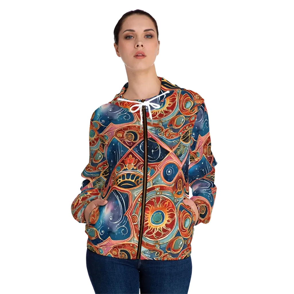 Celestial Filigree on Women's Full-Zip Hoodie — Front On Person