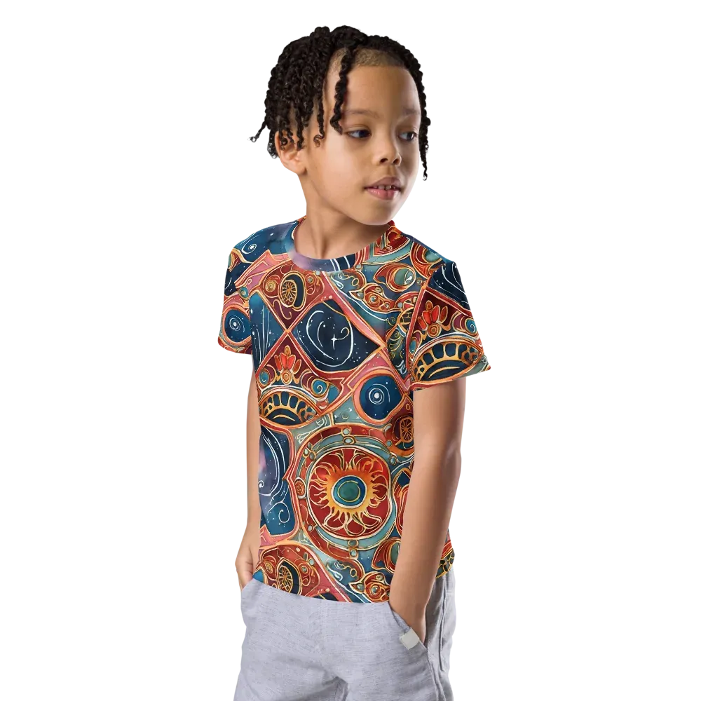 Celestial Filigree on Kids Crew Neck T-Shirt — Left Front