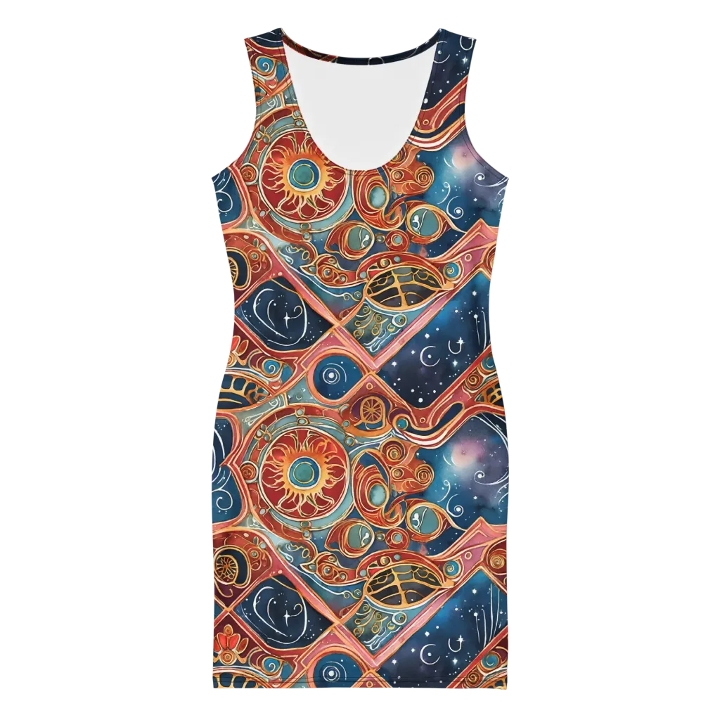 Celestial Filigree on Bodycon Dress — Front