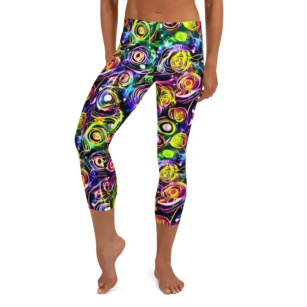 Electric Rosarium on Capri Leggings — Front