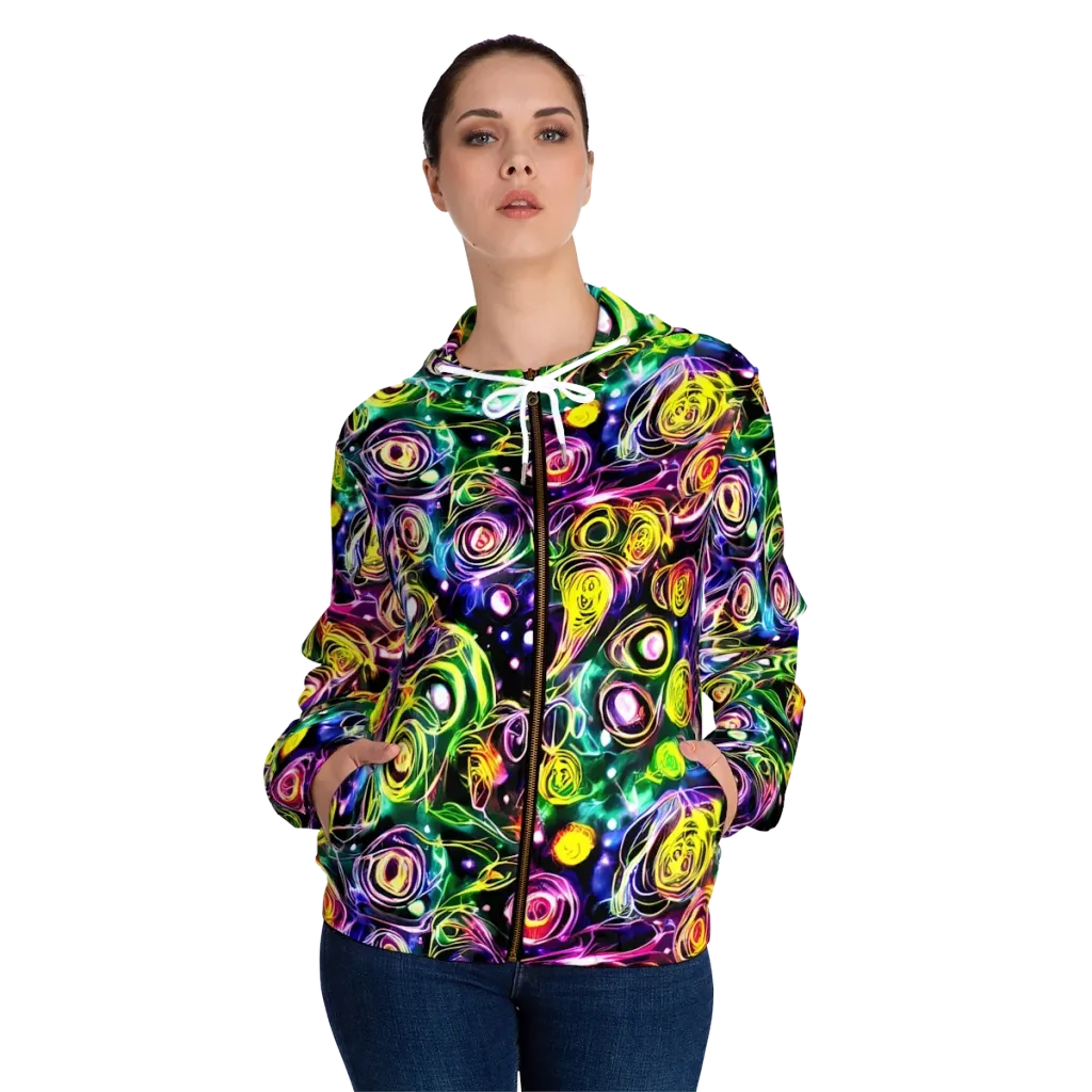 Electric Rosarium on Women's Full-Zip Hoodie — Front On Person