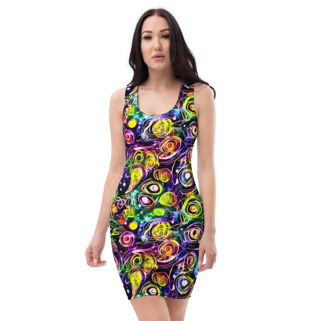 Electric Rosarium on Bodycon Dress — Front