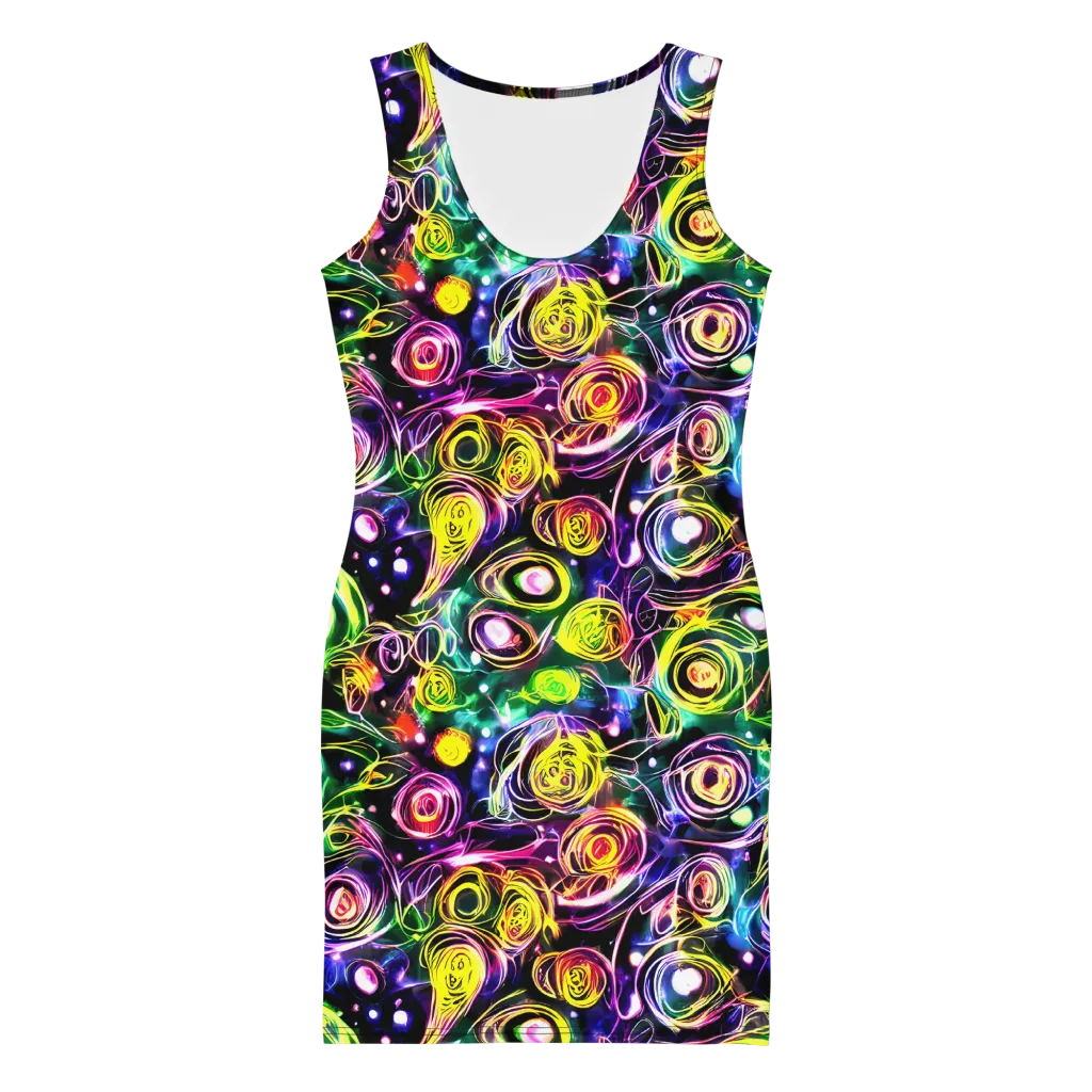 Electric Rosarium on Bodycon Dress — Front