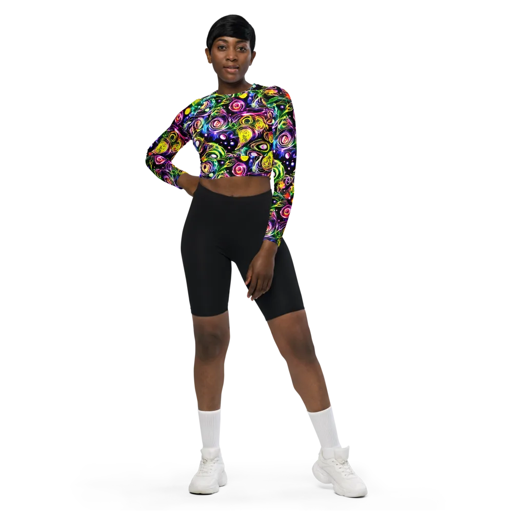 Electric Rosarium on Long Sleeve Crop Top — Front