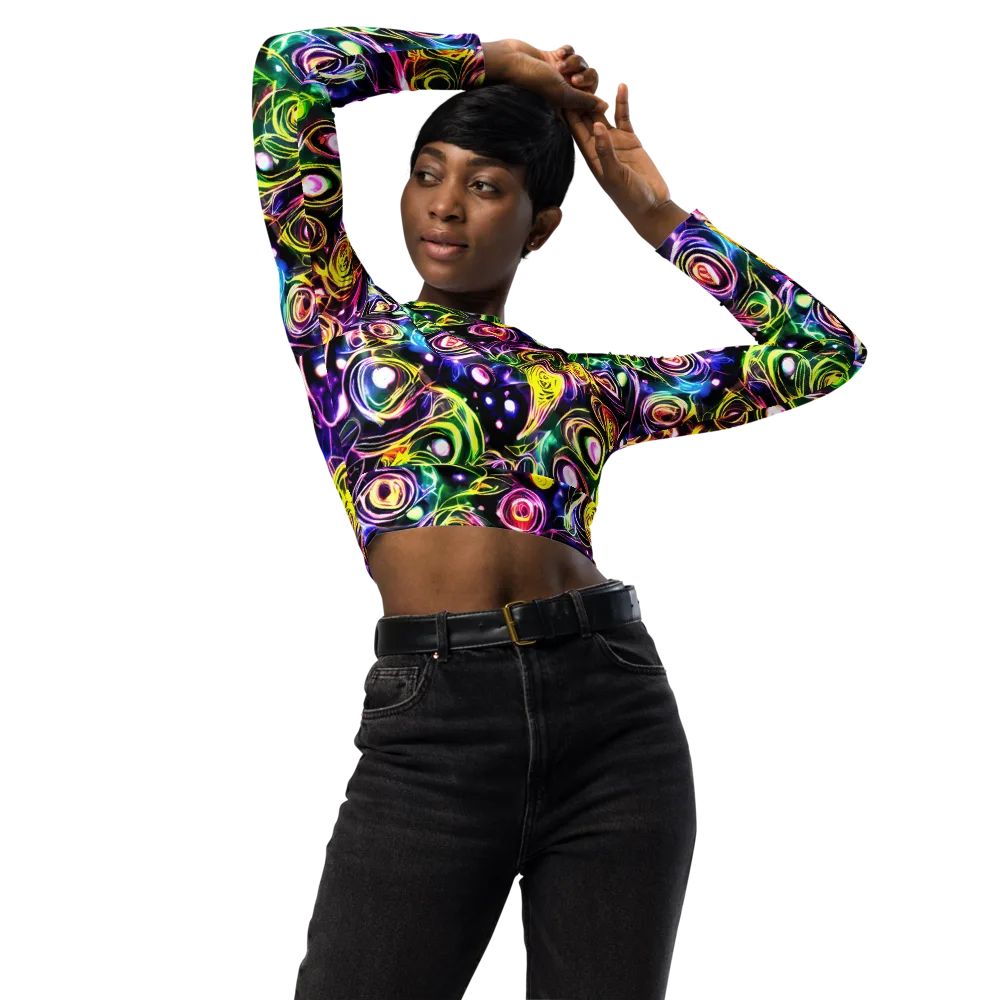 Electric Rosarium on Long Sleeve Crop Top — Front