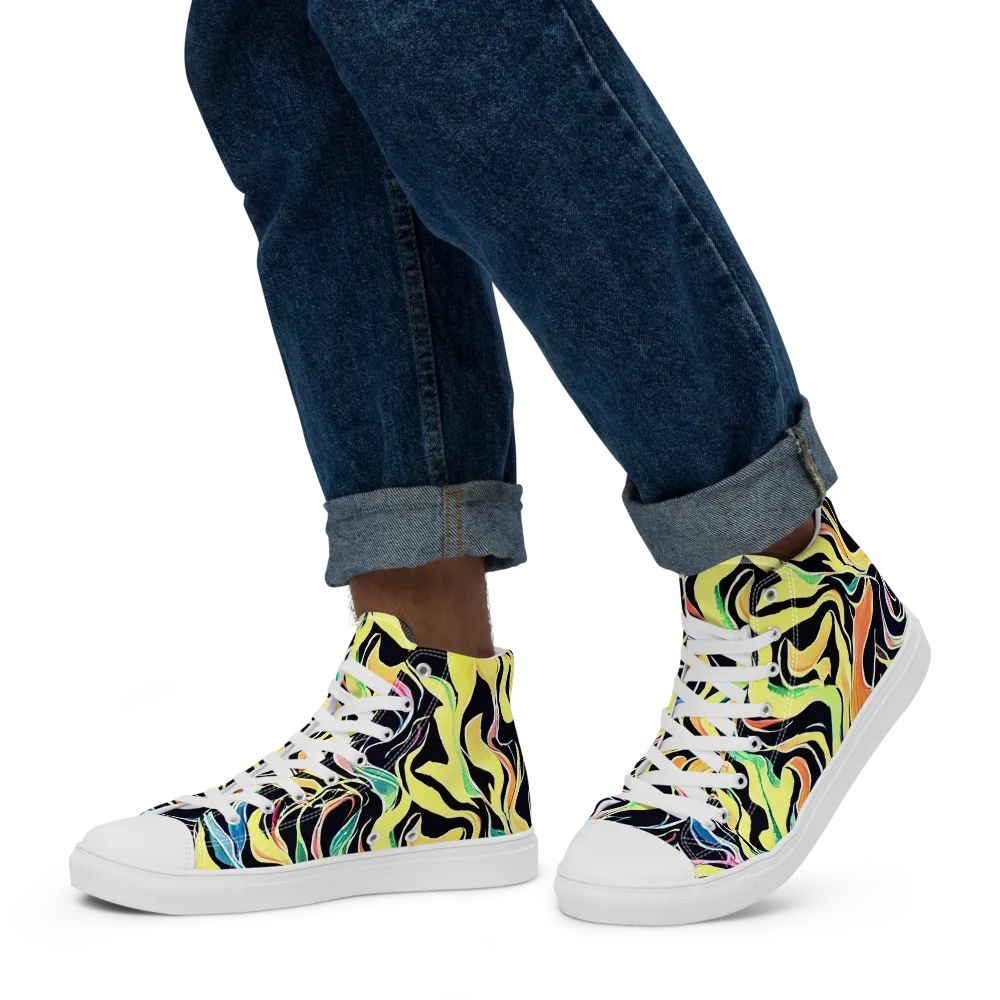 Color Vortex on Men's High Top Canvas Shoes — Left