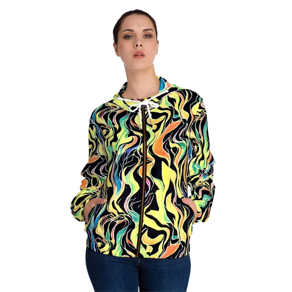 Color Vortex on Women's Full-Zip Hoodie — Front On Person