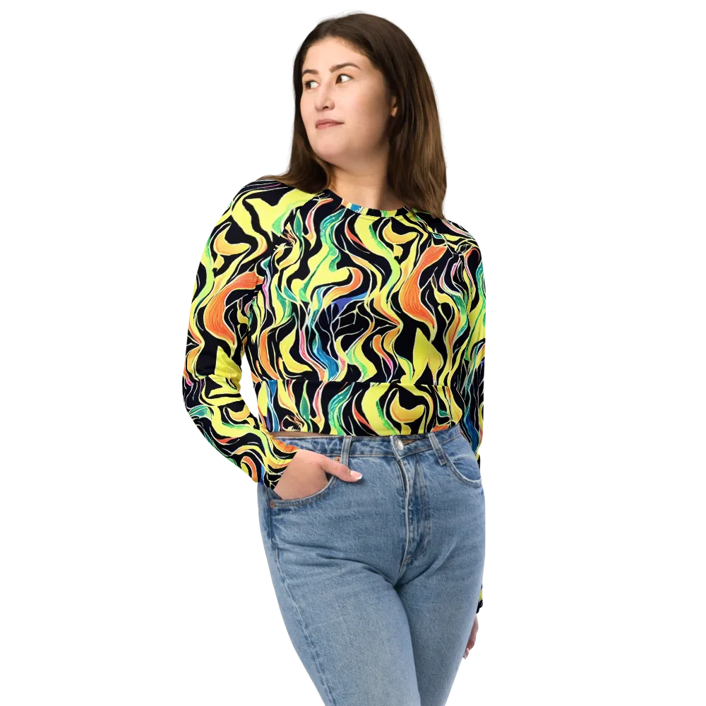 Color Vortex on Long Sleeve Crop Top — Front