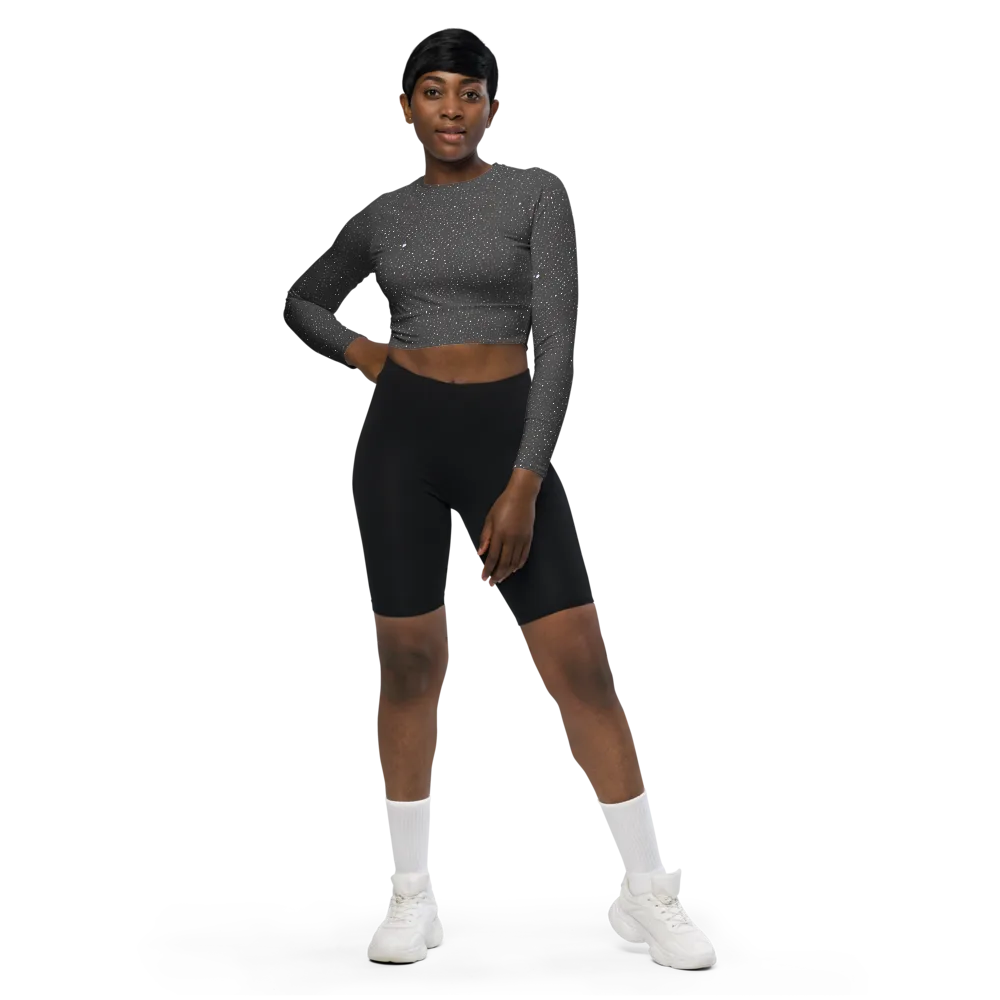 Midnight Stardust on Long Sleeve Crop Top — Front