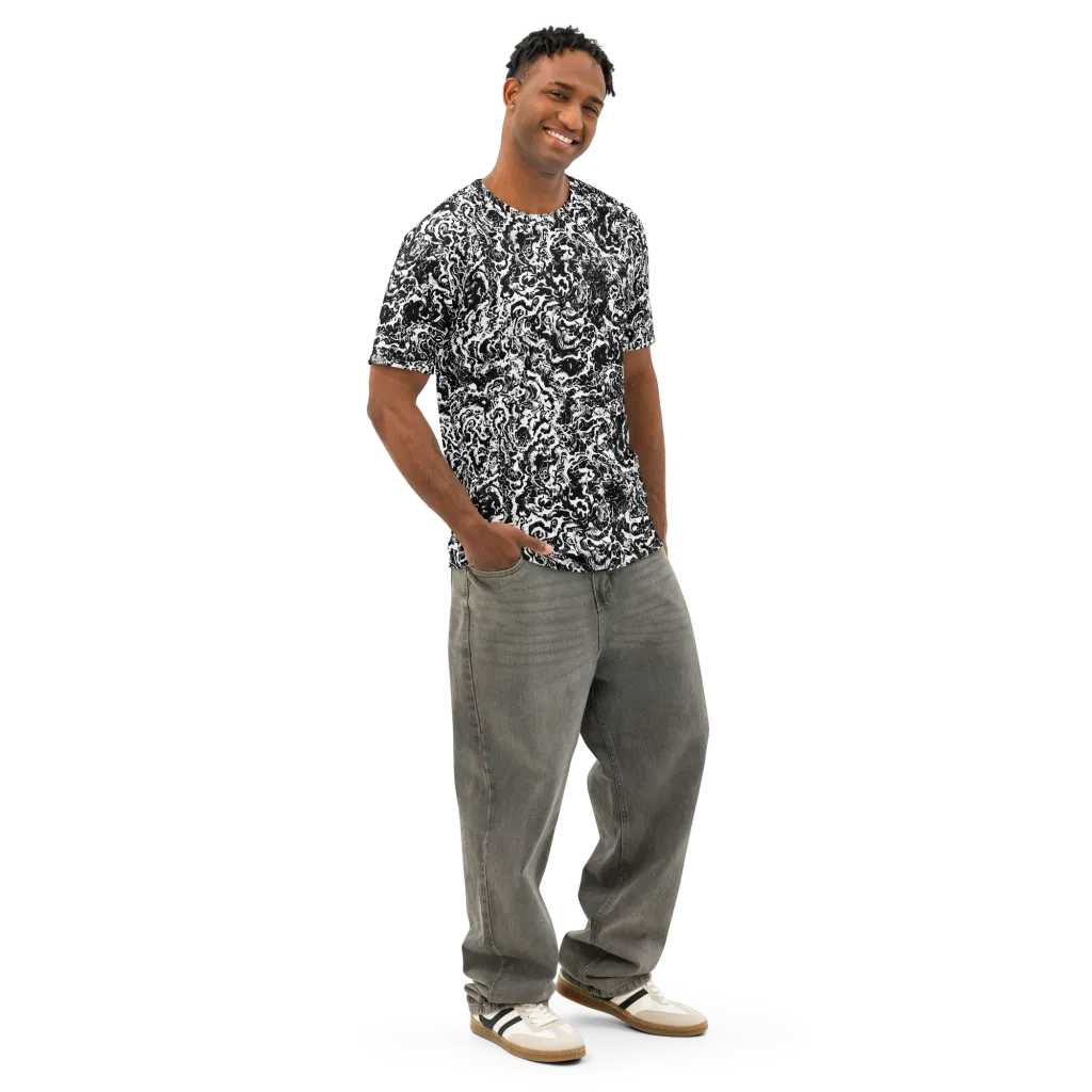 Midnight Static on Men's Cotton Crew Neck T-Shirt — Right Front