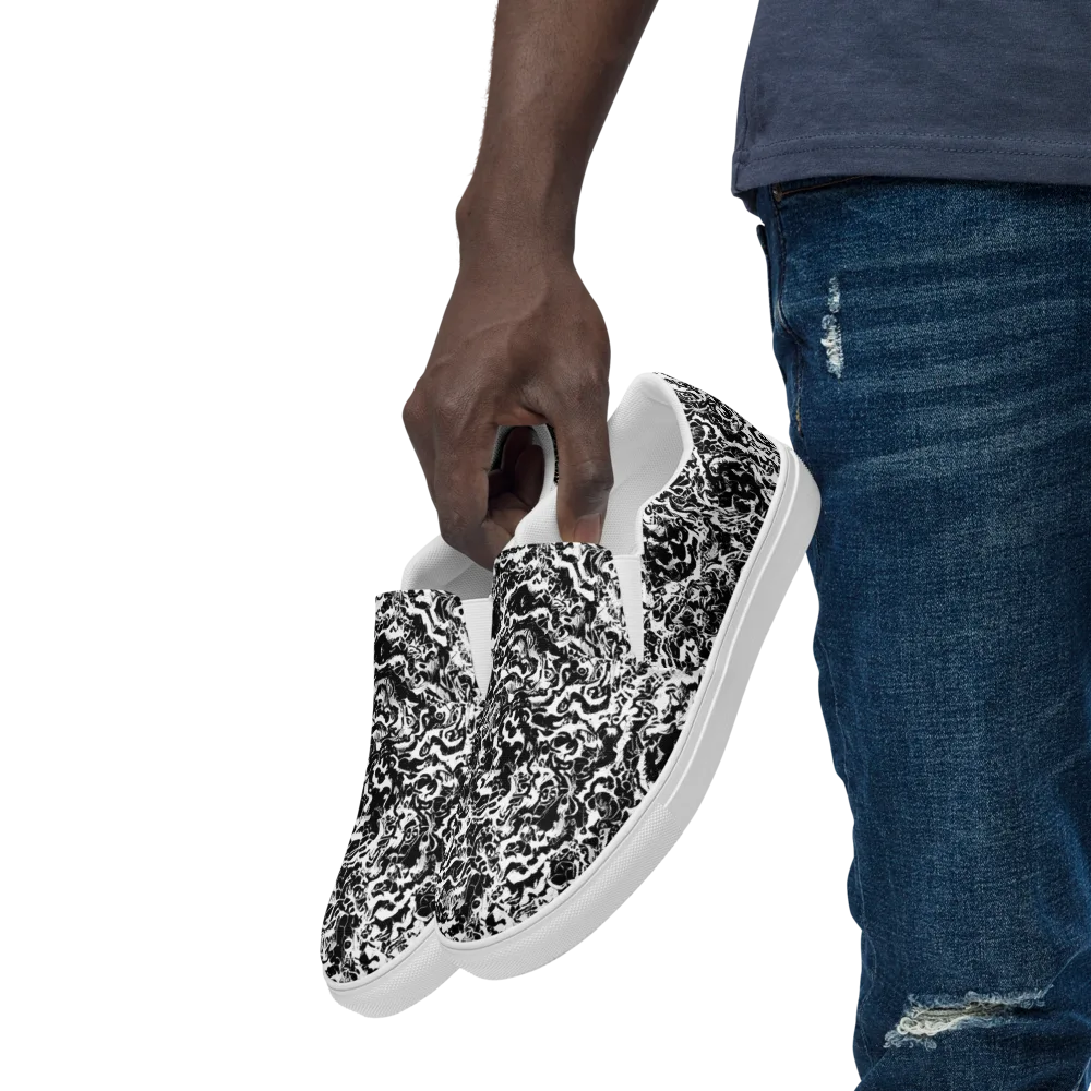 Midnight Static on Men's Slip-On Canvas Shoes — Left Front