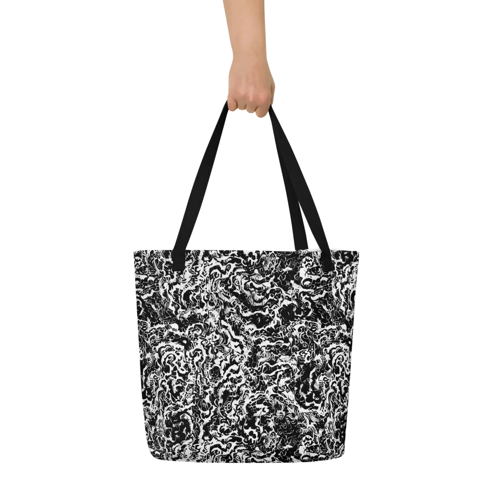 Midnight Static on Large Tote Bag W/ Pocket — Front
