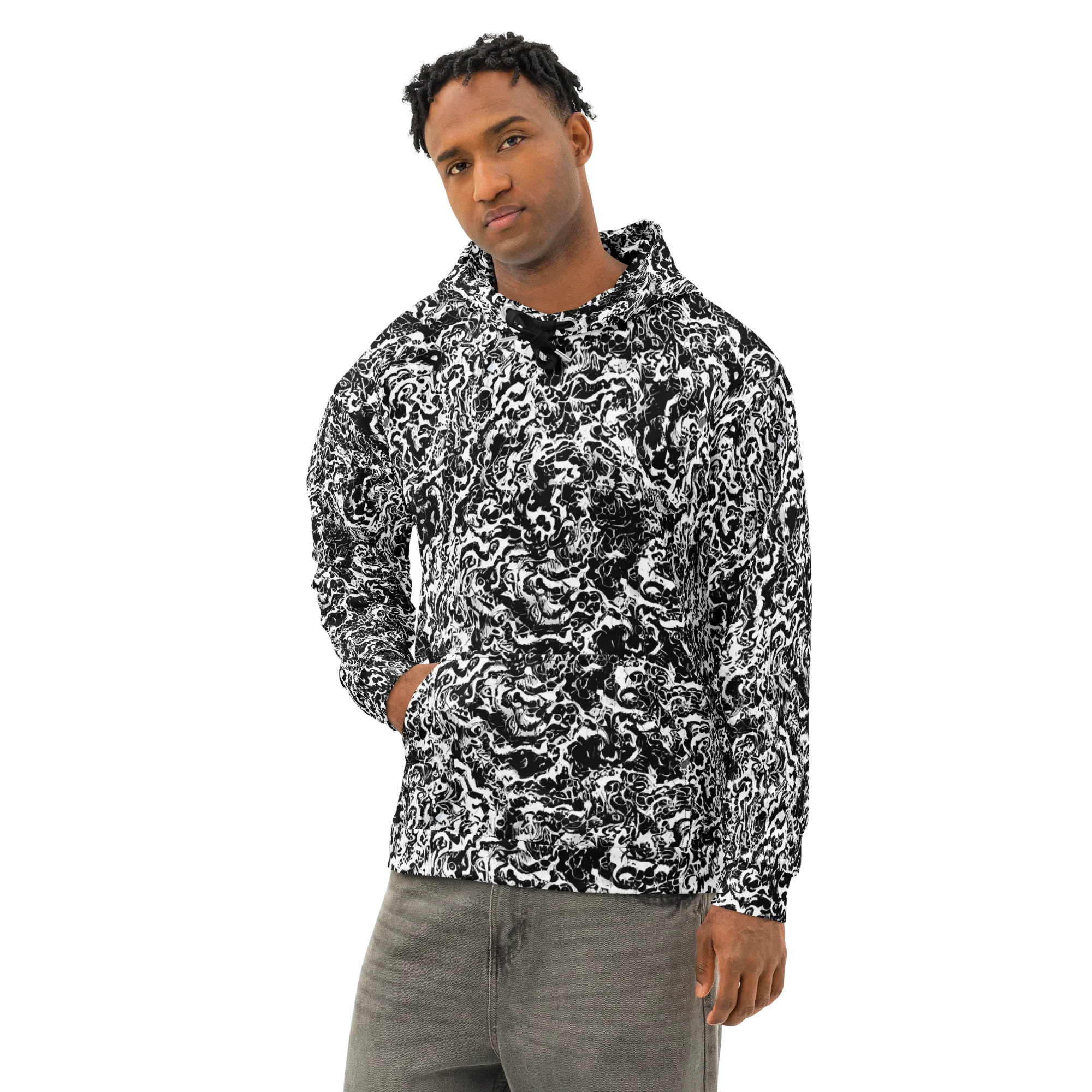 Midnight Static on Cotton Hoodie — Left Front