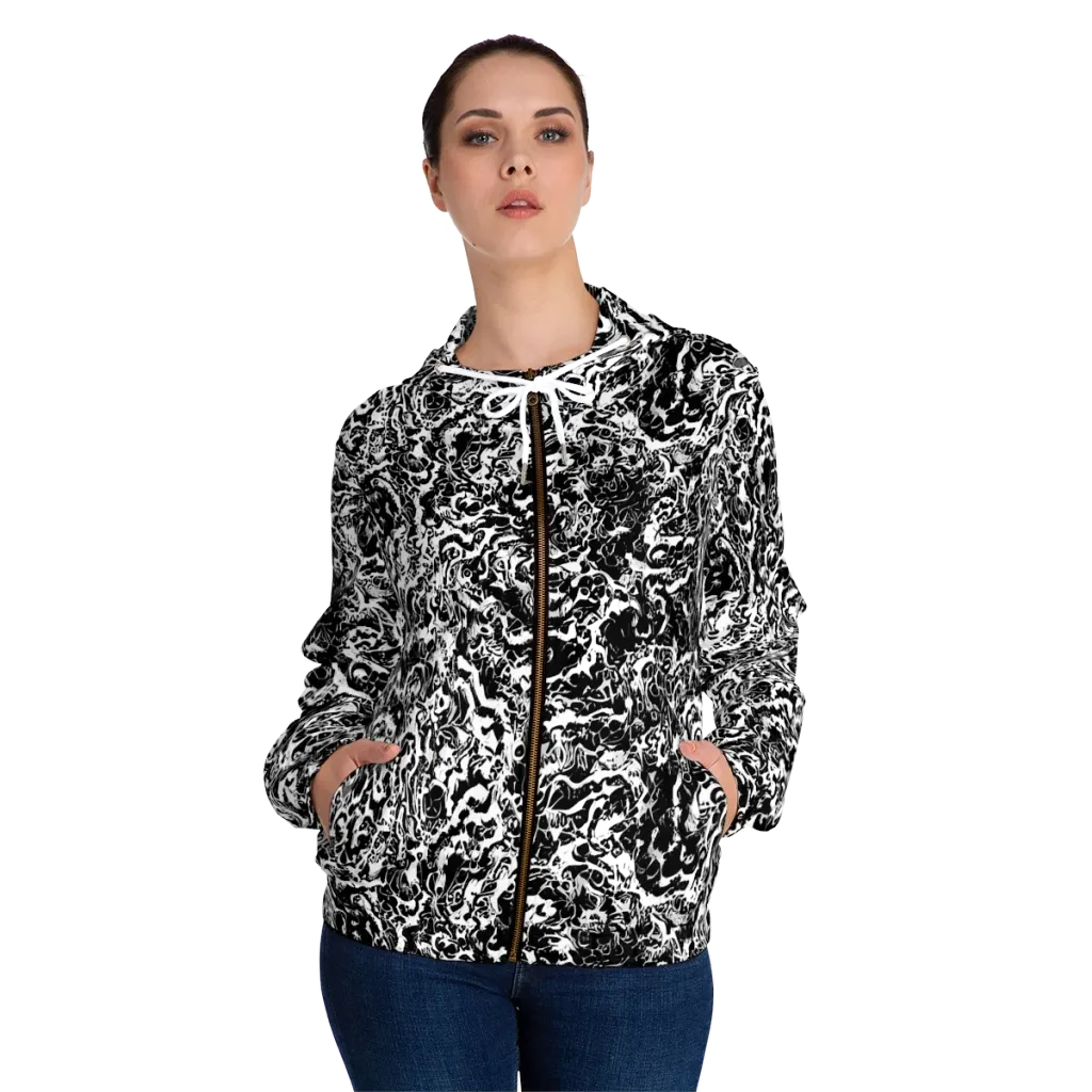 Midnight Static on Women's Full-Zip Hoodie — Front On Person