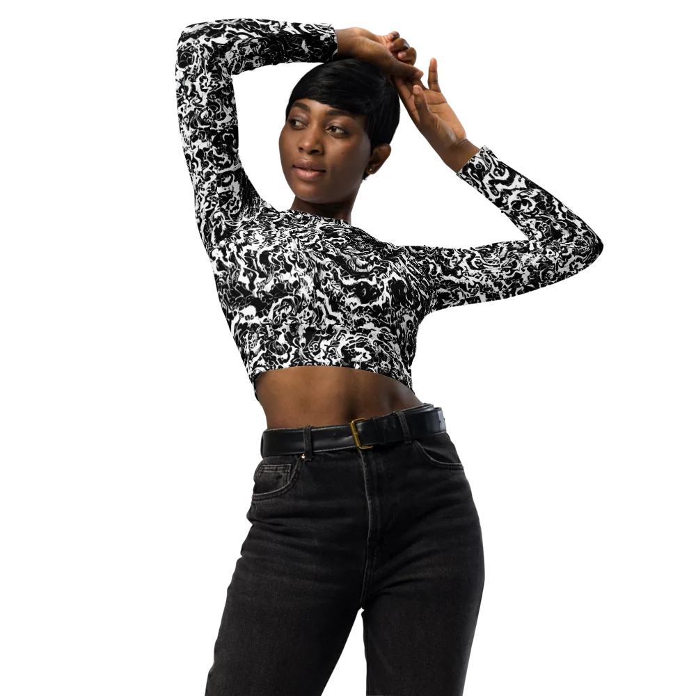 Midnight Static on Long Sleeve Crop Top — Front