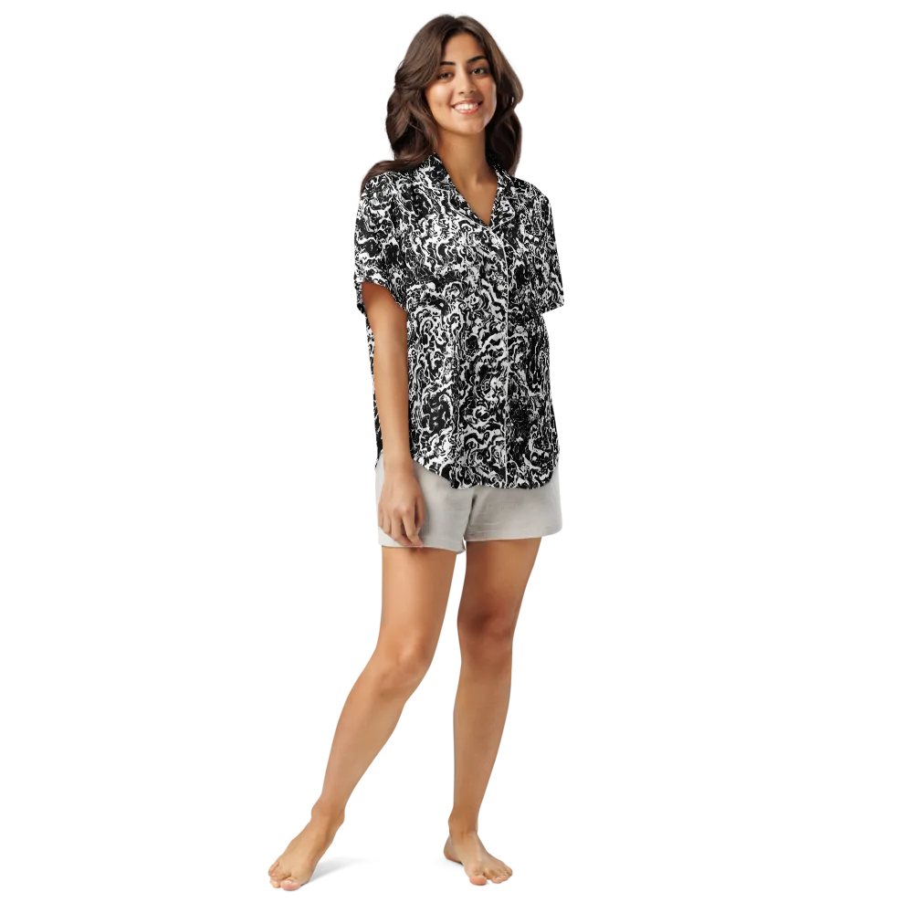 Midnight Static on Women's Short Sleeve Pajama Top — Front