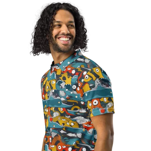 Tidal Oddities on a Men's Slim Fit Polo Shirt