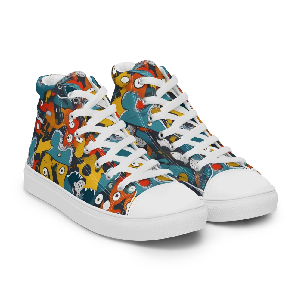 Tidal Oddities on Men's High Top Canvas Shoes — Right Front