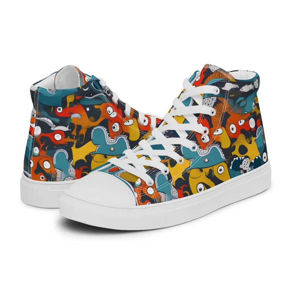 Tidal Oddities on Men's High Top Canvas Shoes — Left