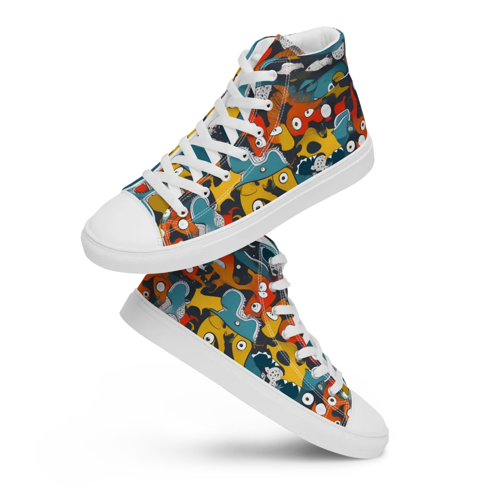 Tidal Oddities on Men's High Top Canvas Shoes — Front
