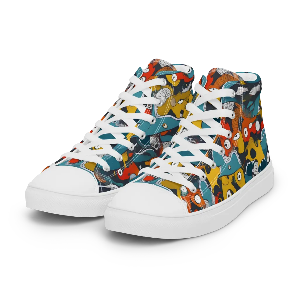 Tidal Oddities on Women's High Top Canvas Shoes — Left Front