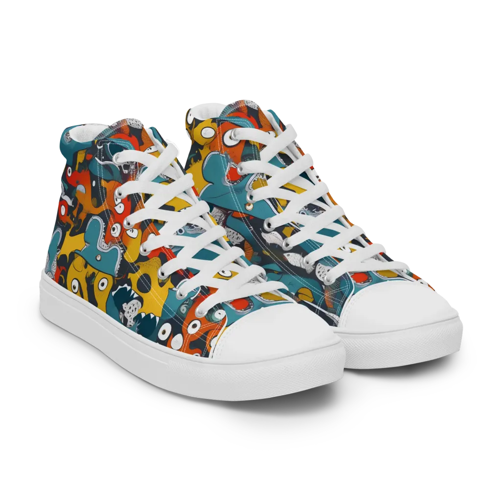 Tidal Oddities on Women's High Top Canvas Shoes — Right Front