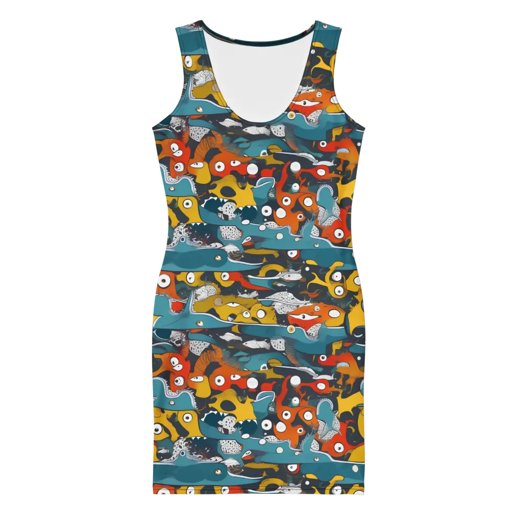 Tidal Oddities on Bodycon Dress — Front