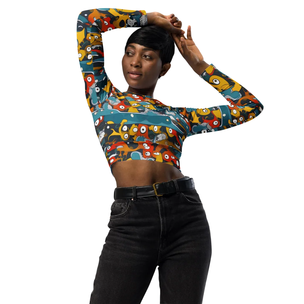 Tidal Oddities on Long Sleeve Crop Top — Front