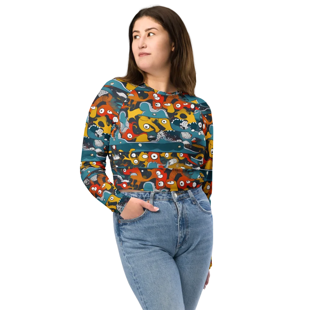 Tidal Oddities on Long Sleeve Crop Top — Front