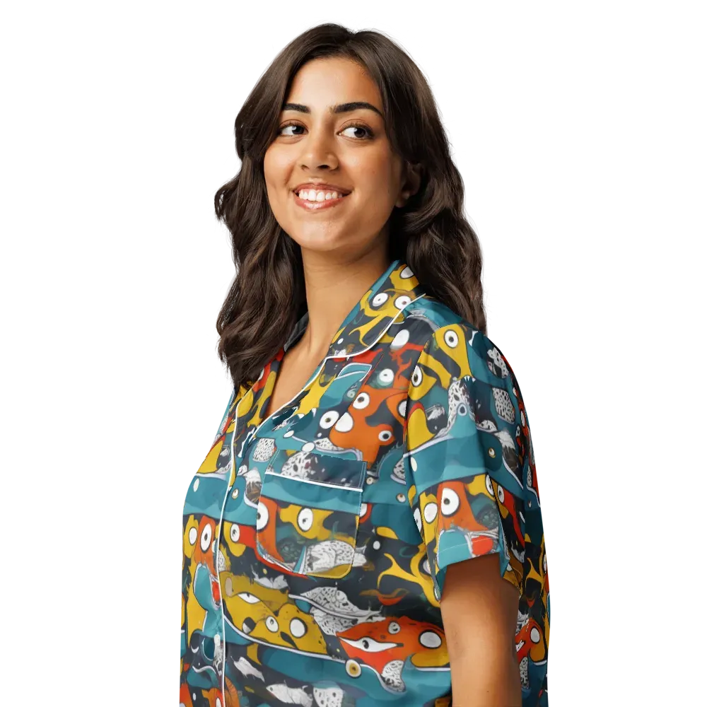 Tidal Oddities on Women's Short Sleeve Pajama Top — Left Front