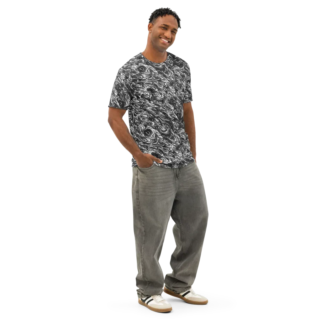 Liquid Onyx on Men's Cotton Crew Neck T-Shirt — Right Front