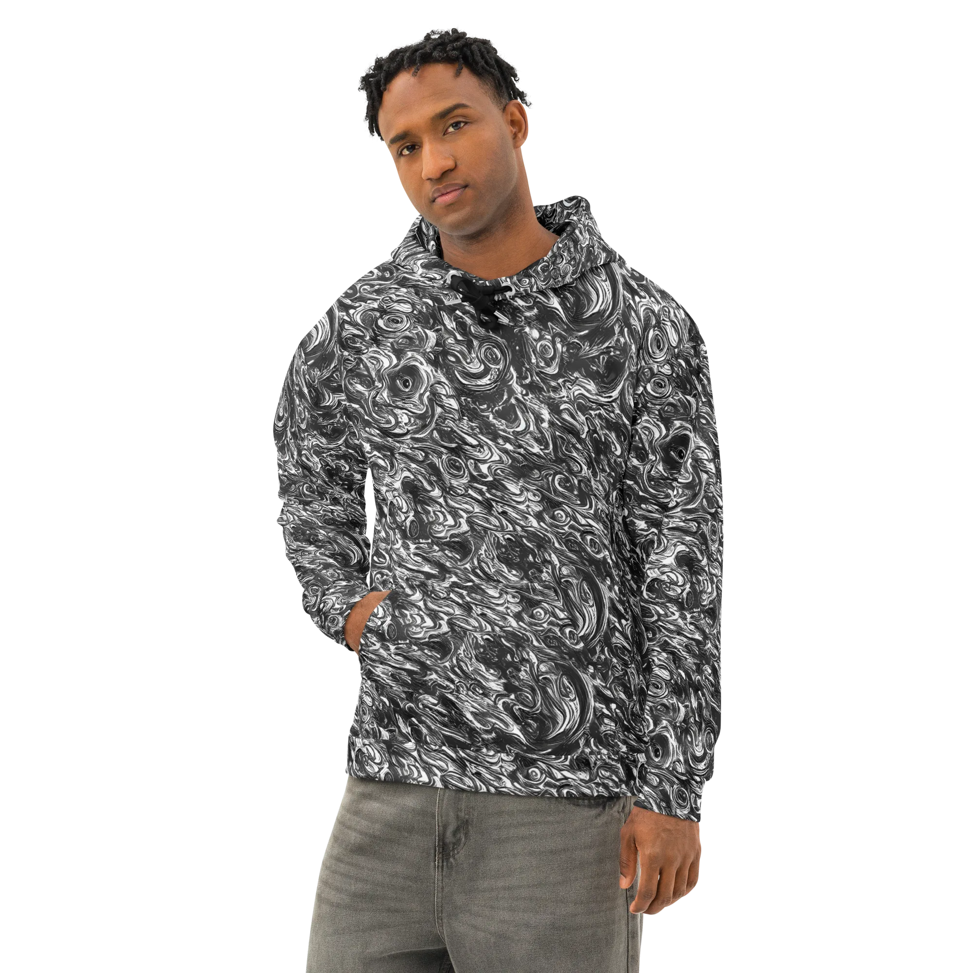 Liquid Onyx on Cotton Hoodie — Left Front