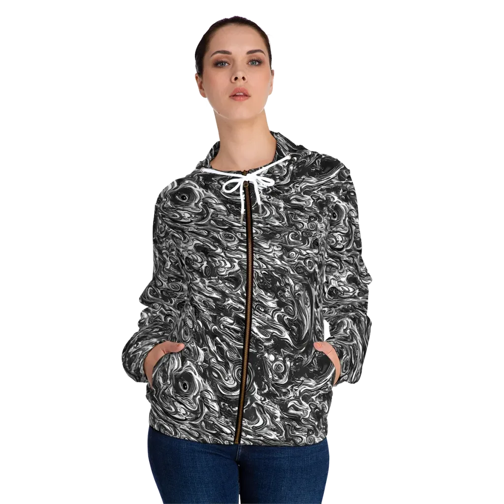 Liquid Onyx on Women's Full-Zip Hoodie — Front On Person