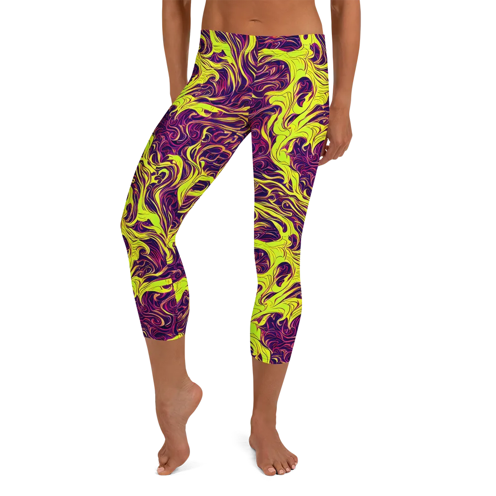 Fluoro Labyrinth on Capri Leggings — Front
