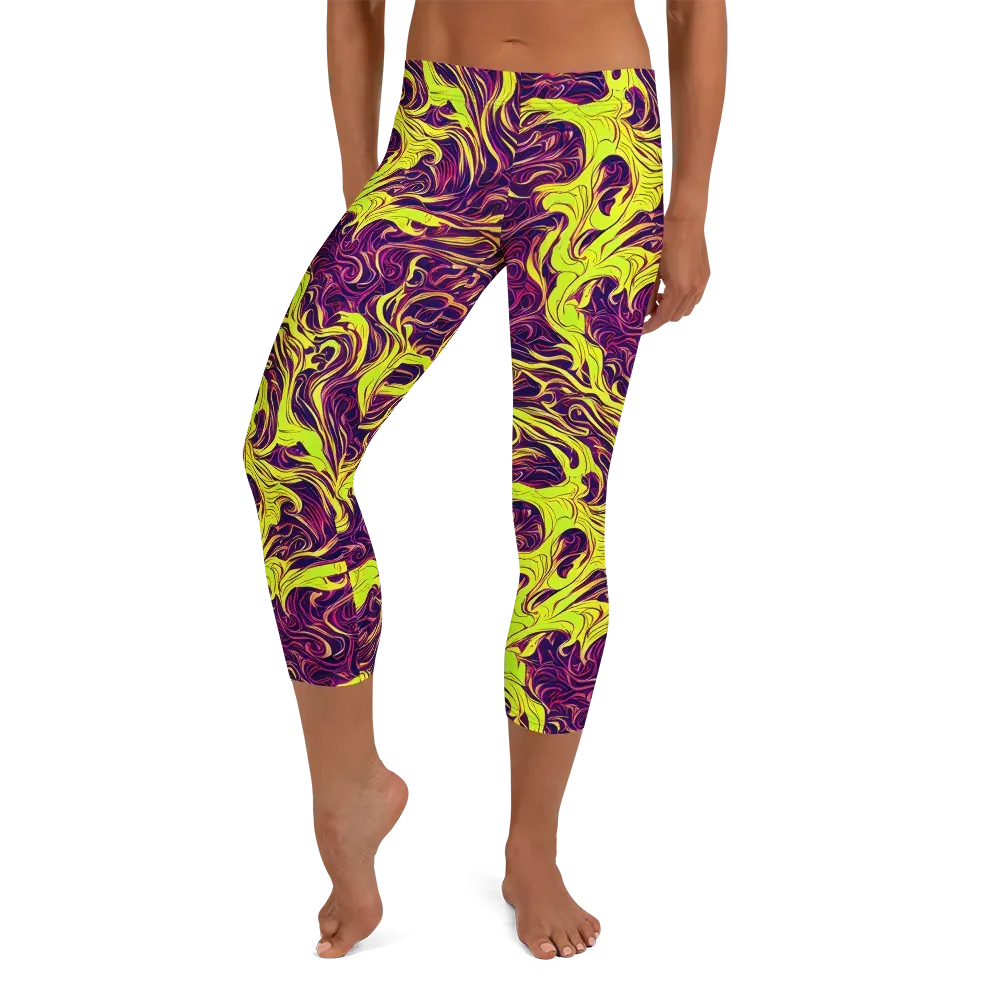Fluoro Labyrinth on Capri Leggings — Front