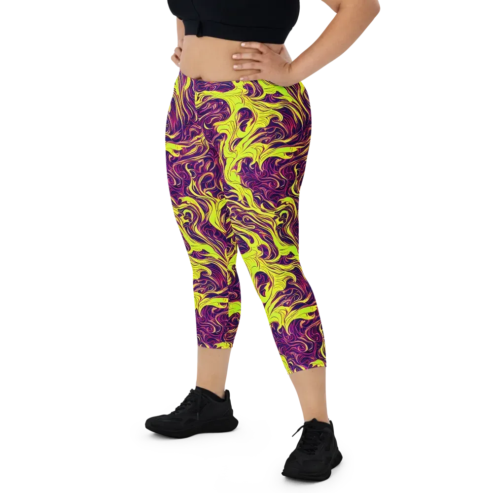 Fluoro Labyrinth on Capri Leggings — Front