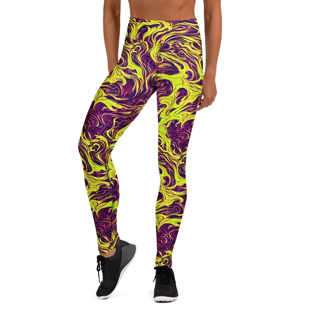 Fluoro Labyrinth on Yoga Leggings — Front