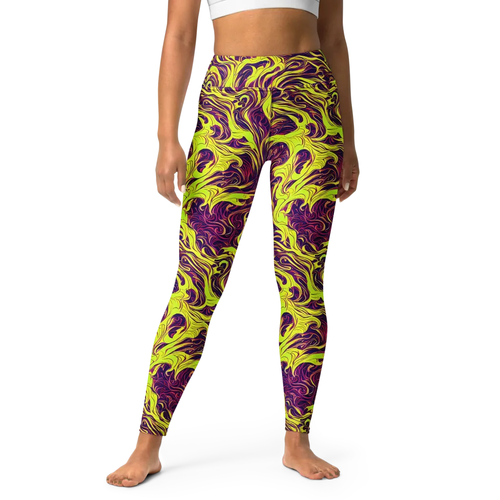 Fluoro Labyrinth on Yoga Leggings — Front