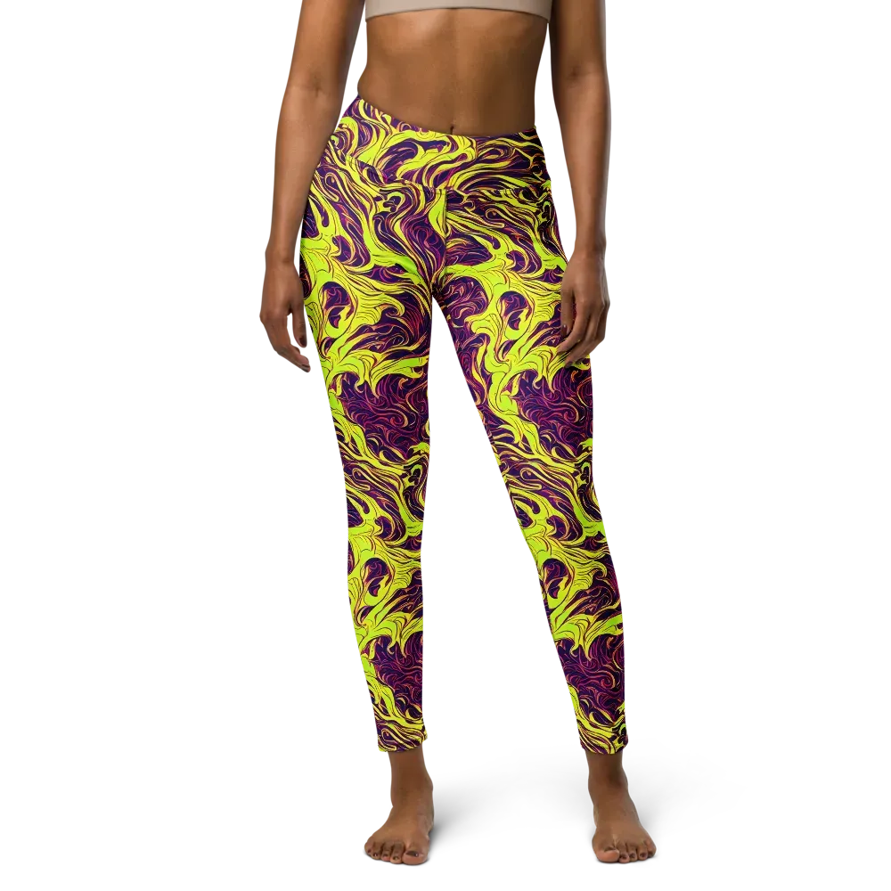 Fluoro Labyrinth on Yoga Leggings — Front