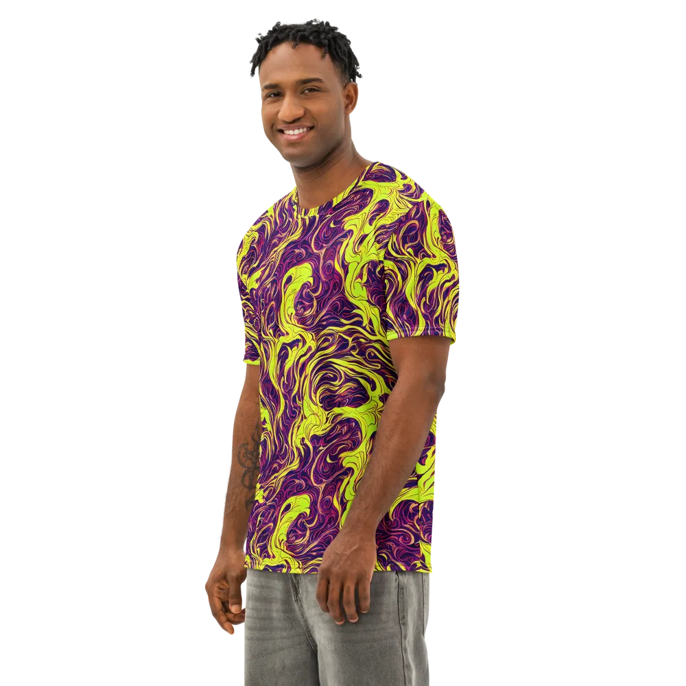 Fluoro Labyrinth on Men's Cotton Crew Neck T-Shirt — Left Front